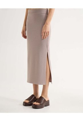 Falda Midi Acanalada  Para Mujer Taupe Seven Seven
