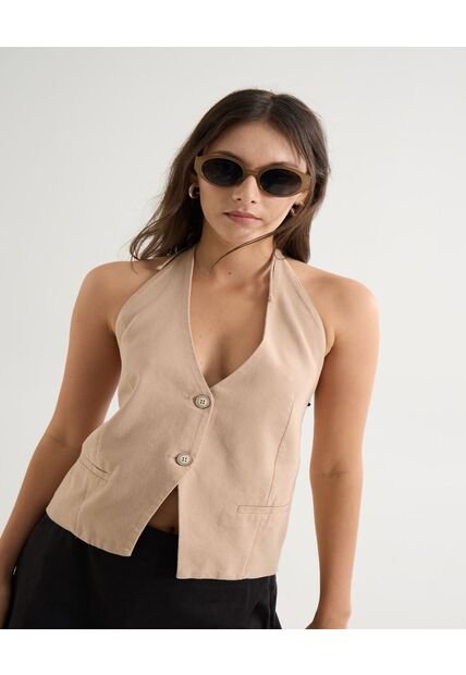 Chaleco Escapalda Escotada  Para Mujer Taupe Seven Seven