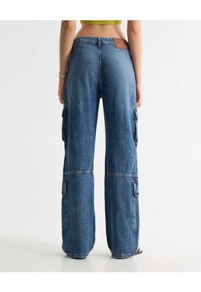 Jean Wide Cargo Azul Con Bolsillos  Para Mujer Azul Seven Seven