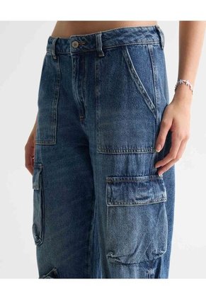 Jean Wide Cargo Azul Con Bolsillos  Para Mujer Azul Seven Seven