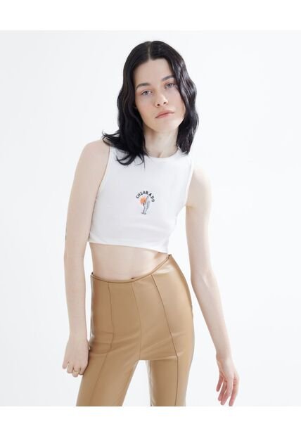 Camiseta  Para Mujer Crop Top Manga Sisa Color Crema Marca Seven Seven #28095659