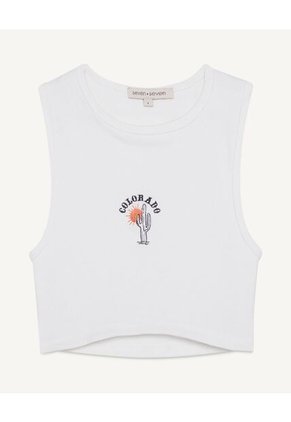 Camiseta  Para Mujer Crop Top Manga Sisa Color Crema Marca Seven Seven #28095659