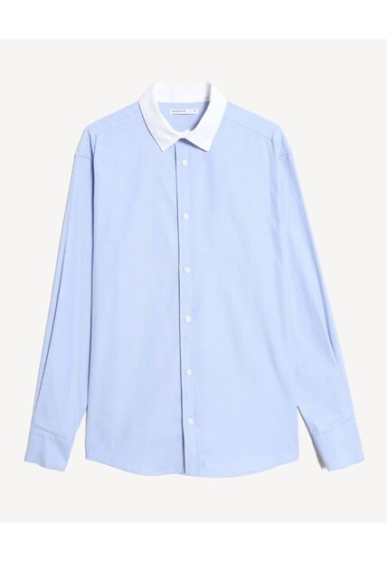 Camisa  Para Hombre Manga Corta Sin Bolsillo Cuello C Color Celeste Marca Seven Seven #45018474