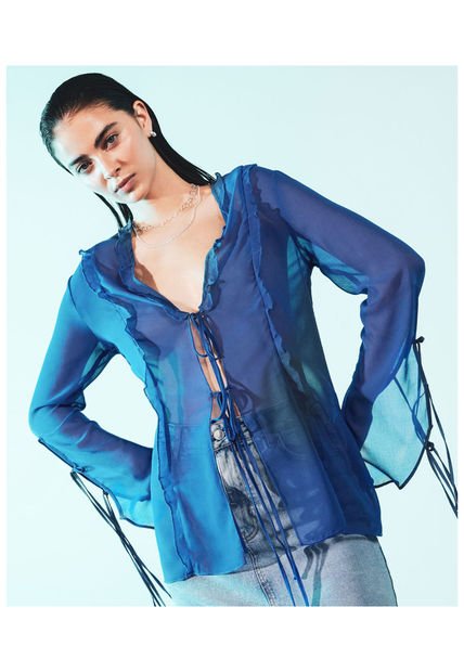 Blusa Para Mujer Manga Larga Color Azul Rey Marca Seven Seven #28123878