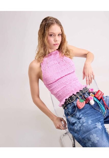 Top Con Textura De Nido De Abeja  Para Mujer Rosado Seven Seven