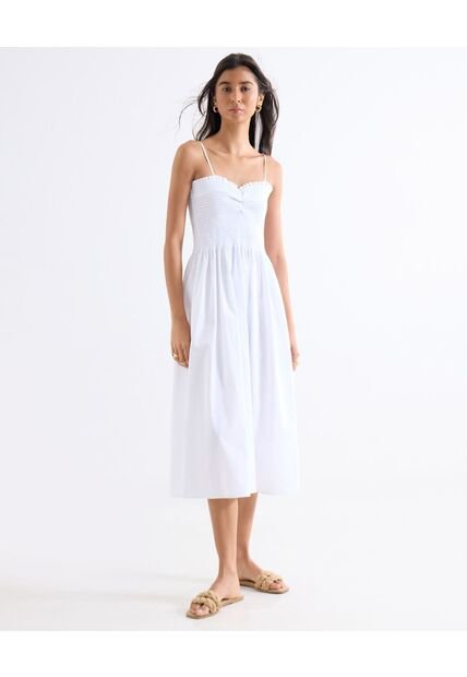 Vestido Midi Con Nido De Abeja  Para Mujer Blanco Seven Seven