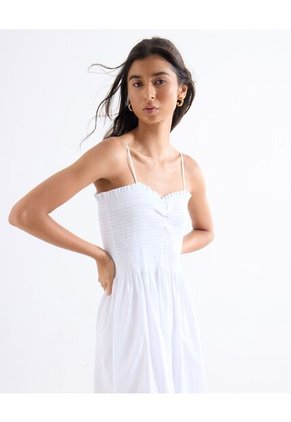 Vestido Midi Con Nido De Abeja  Para Mujer Blanco Seven Seven