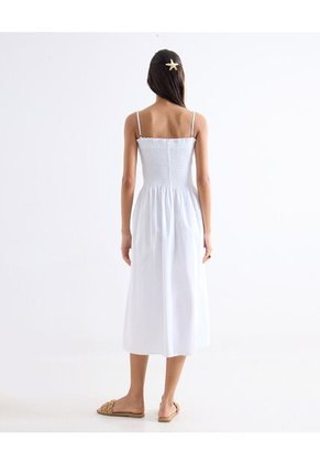 Vestido Midi Con Nido De Abeja  Para Mujer Blanco Seven Seven