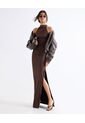 Vestido Largo Ajustado Cuello Halter  Para Mujer Café Seven Seven de Seven Seven