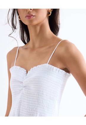 Vestido Midi Con Nido De Abeja  Para Mujer Blanco Seven Seven