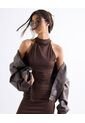 Vestido Largo Ajustado Cuello Halter  Para Mujer Café Seven Seven de Seven Seven