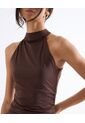 Vestido Largo Ajustado Cuello Halter  Para Mujer Café Seven Seven de Seven Seven