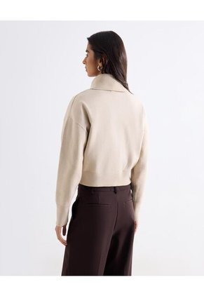 Buzo Tejido Con Cuello Alto Y Cremallera  Para Mujer Beige Seven Seven