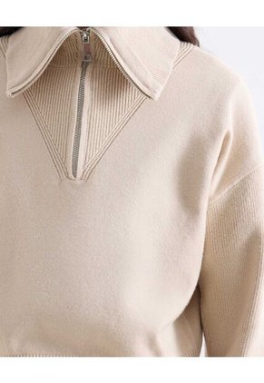 Buzo Tejido Con Cuello Alto Y Cremallera  Para Mujer Beige Seven Seven