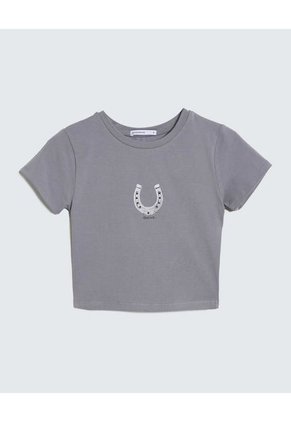 Camiseta Para Mujer Manga Corta Color Gris Marca Seven Seven #28096098