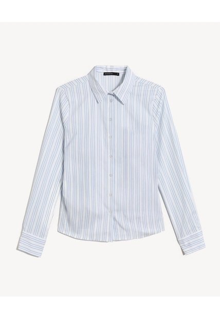Camisa De Rayas Slim Fit Con Cuello Clásico  Para Mujer Azul Seven Seven