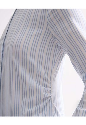 Camisa De Rayas Slim Fit Con Cuello Clásico  Para Mujer Azul Seven Seven
