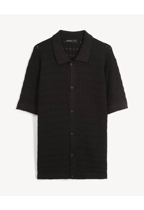 Camisa Tejida Texturizada Para Hombre Negro Seven Seven