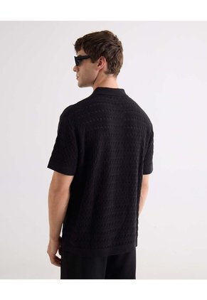 Camisa Tejida Texturizada Para Hombre Negro Seven Seven