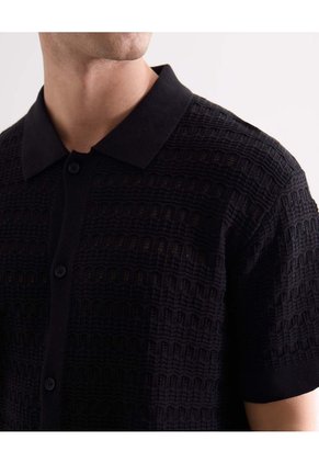 Camisa Tejida Texturizada Para Hombre Negro Seven Seven