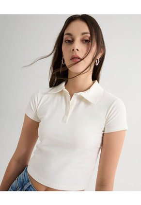 Polo Para Mujer Manga Corta Color Crudo Marca Seven Seven #28110008