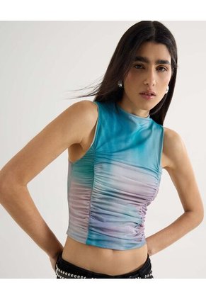 Camiseta Para Mujer Manga Sisa Cuello Alto Color Azul Claro Marca Seven Seven #28096278