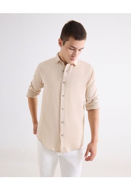 Camisa Regular Rustica  Para Hombre Beige Seven Seven