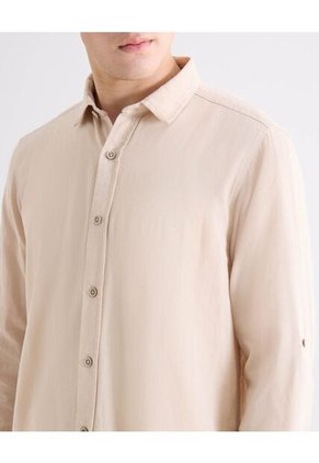 Camisa Regular Rustica  Para Hombre Beige Seven Seven