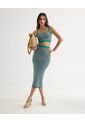 Falda Midi Tejida  Para Mujer Verde Seven Seven de Seven Seven