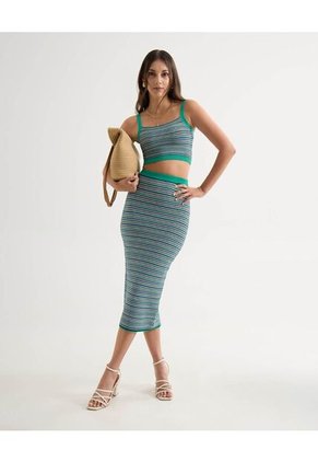 Falda Midi Tejida  Para Mujer Verde Seven Seven