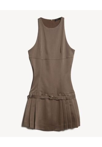 Vestido Mini De Tablas Con Cinturón  Para Mujer Café Seven Seven Seven Seven
