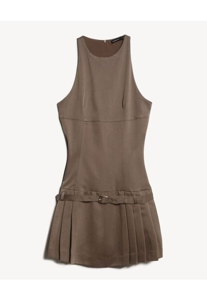 Vestido Mini De Tablas Con Cinturón  Para Mujer Café Seven Seven