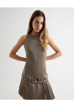 Vestido Mini De Tablas Con Cinturón  Para Mujer Café Seven Seven