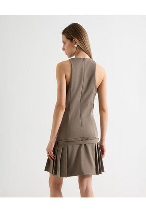 Vestido Mini De Tablas Con Cinturón  Para Mujer Café Seven Seven