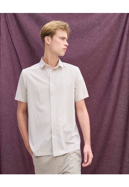 Camisa  Para Hombre Manga Corta Sin Bolsillo Cuello Casual M Color Café Marca Seven Seven #45012223