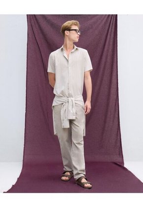 Camisa  Para Hombre Manga Corta Sin Bolsillo Cuello Casual M Color Café Marca Seven Seven #45012223