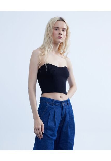 Crop Top Para Mujer Manga Sisa Color Negro Marca Seven Seven #28095740