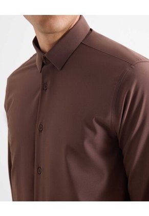 Camisa  Para Hombre Manga Larga Sin Bolsillo Cuello Casual M Color Café Marca Seven Seven #45012217