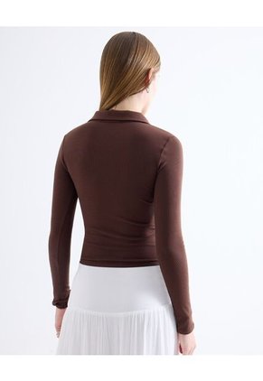 Camiseta  Para Mujer Manga Larga Cuello V Color Café Marca Seven Seven #28096509