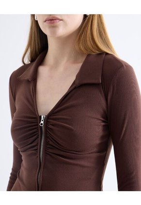 Camiseta  Para Mujer Manga Larga Cuello V Color Café Marca Seven Seven #28096509