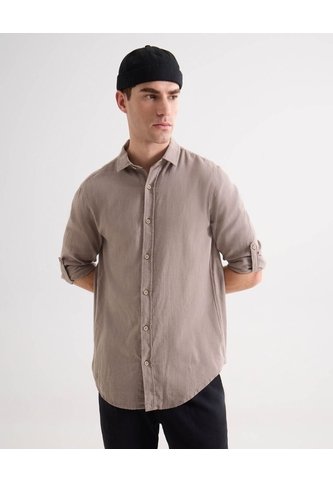 Camisa Relax Fit Manga Larga  Para Hombre Café Seven Seven Seven Seven