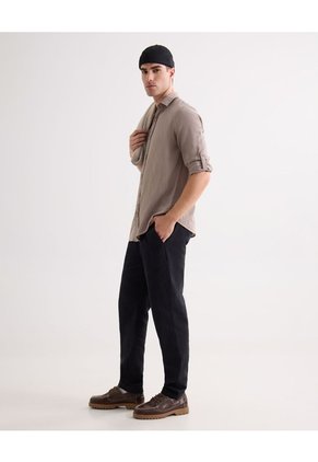 Camisa Relax Fit Manga Larga  Para Hombre Café Seven Seven