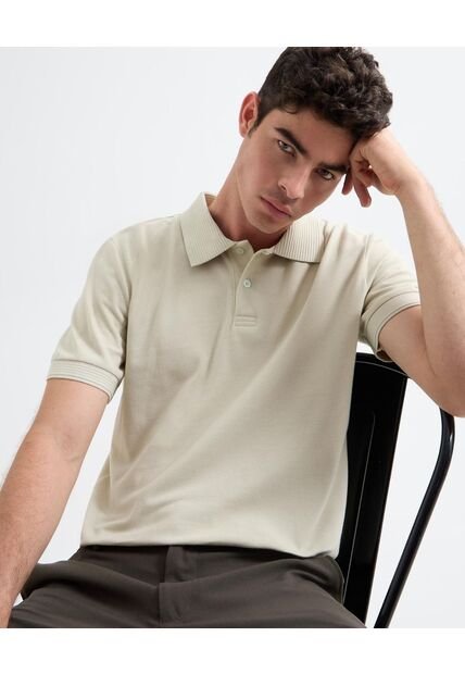 Polo Para Hombre Cuello Tejido  Color Crema Marca Seven Seven #45110859