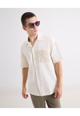 Camisa  Para Hombre Manga Corta Con Bolsillo Cuello R Color Marfil Marca Seven Seven #45018239 Seven Seven