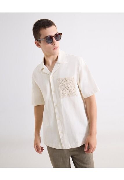 Camisa  Para Hombre Manga Corta Con Bolsillo Cuello R Color Marfil Marca Seven Seven #45018239