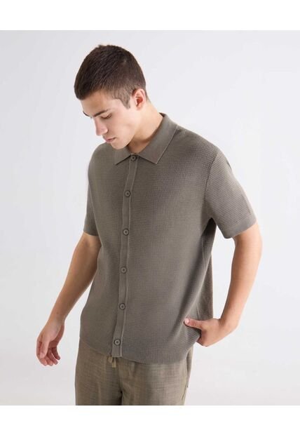 Camisa Tejida En Tricot  Para Hombre Verde Seven Seven