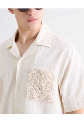 Camisa  Para Hombre Manga Corta Con Bolsillo Cuello R Color Marfil Marca Seven Seven #45018239