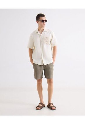 Camisa  Para Hombre Manga Corta Con Bolsillo Cuello R Color Marfil Marca Seven Seven #45018239