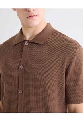 Camisa Tejida En Tricot  Para Hombre Café Seven Seven
