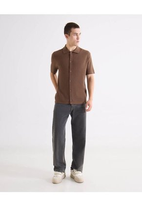 Camisa Tejida En Tricot  Para Hombre Café Seven Seven